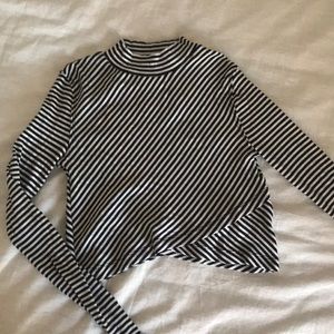 Free People Striped Crop Mock-Neck Tulip-Hem Top